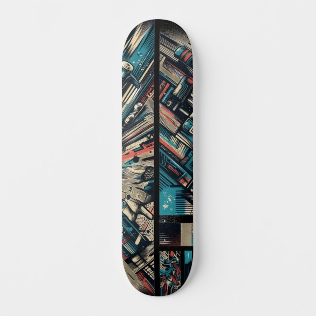 Retro-Futuristic Tech Street Art Skateboard 33 (Frente)
