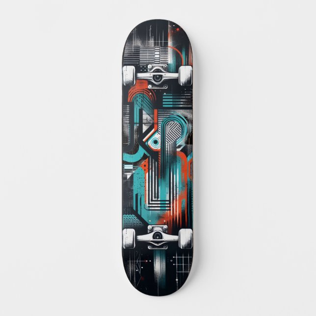 Retro-Futuristic Tech Street Art Skateboard 36 (Frente)