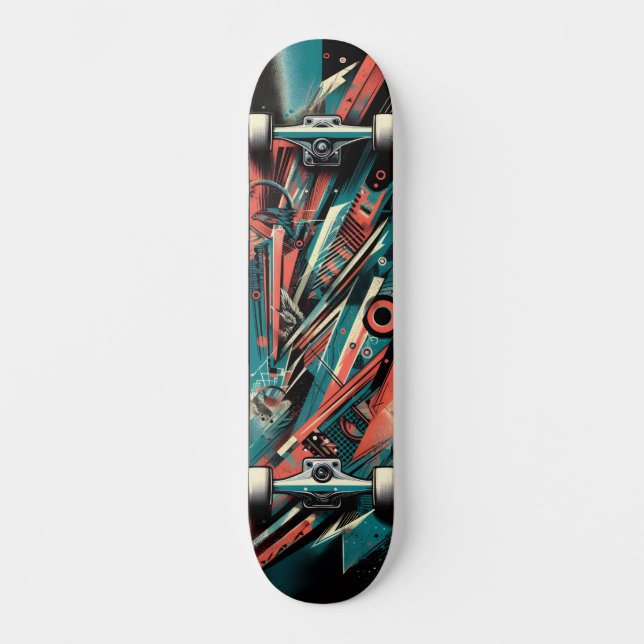 Retro-Futuristic Tech Street Art Skateboard 37 (Frente)