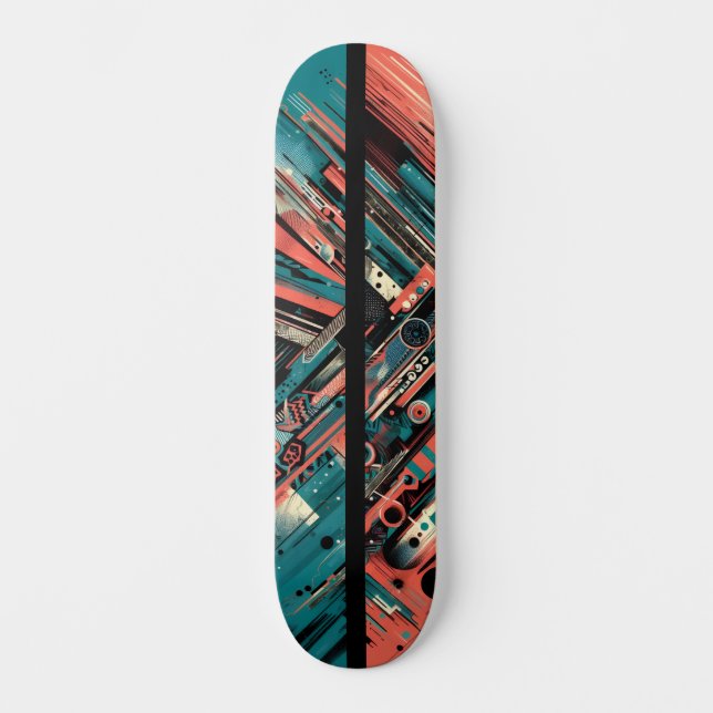 Retro-Futuristic Tech Street Art Skateboard 38 (Frente)