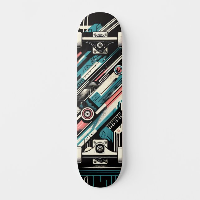 Retro-Futuristic Tech Street Art Skateboard 5 (Frente)