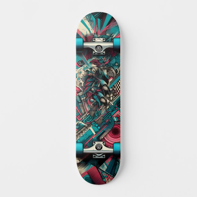 Retro-Futuristic Tech Street Art Skateboard 8 (Frente)