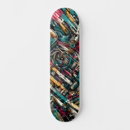 Retro-Futuristic Tech Street Art Skateboard 9