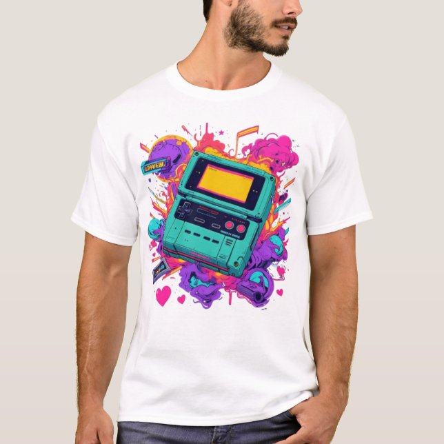 Retro Gamer Vibes - Camiseta Neon Arcade nos anos  (Frente)