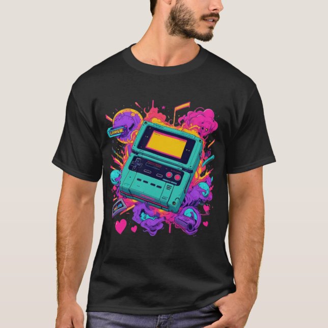 Retro Gamer Vibes - Camiseta Neon Arcade nos anos  (Frente)