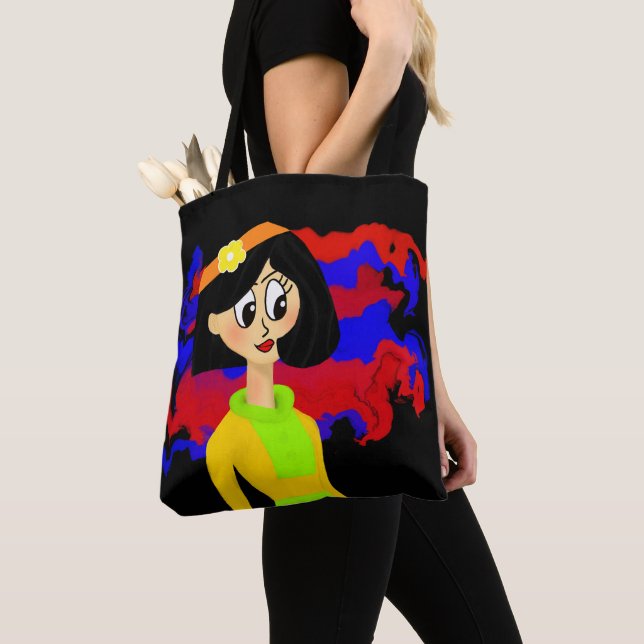 Retro Girl Black Tote Bag (Close Up)