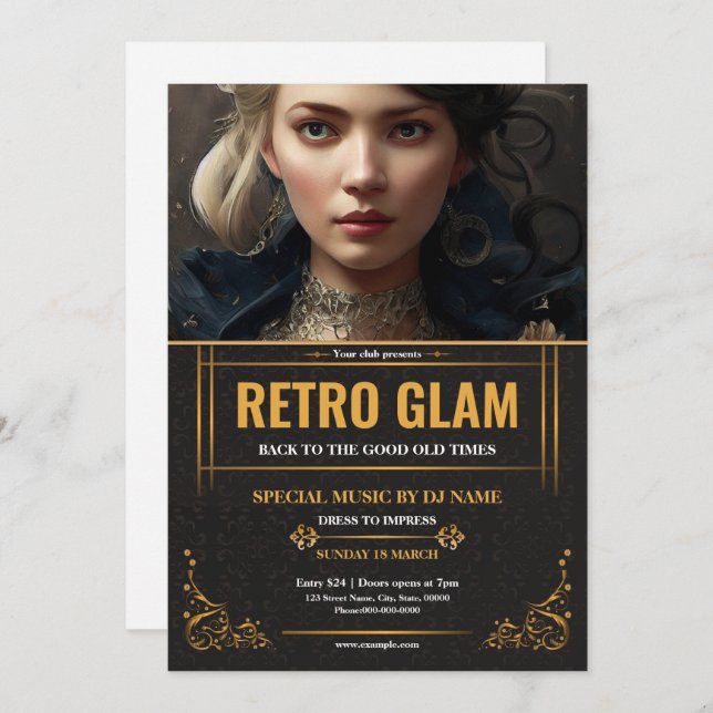 Retro Glam Party Flyer Template (Frente/Verso)