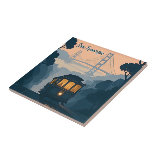 Retro Golden Gate Bridge, Cable Car, San Francisco (Lateral)