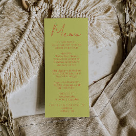 Retro Green Orange Hand Written Wedding Menu
