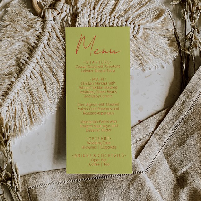 Retro Green Orange Hand Written Wedding Menu (Criador carregado)