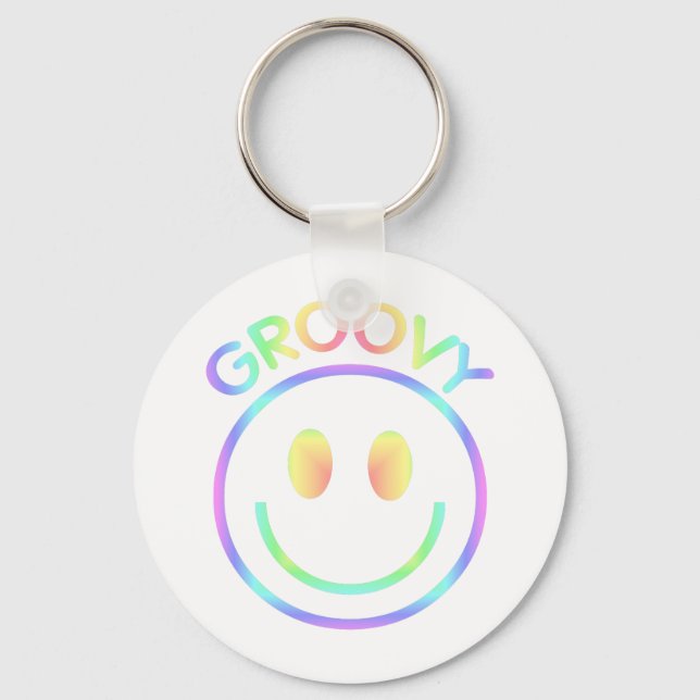 Retro Groovy Rainbow Chaveiro para Hippies (Frente)