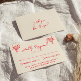 Retro Hand Drawn Red Unique Quirky Wedding RSVP