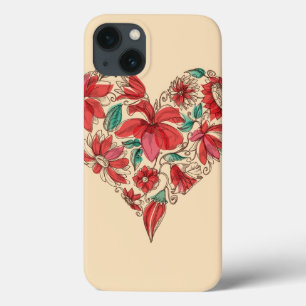 Retro heart of flowers love symbol
