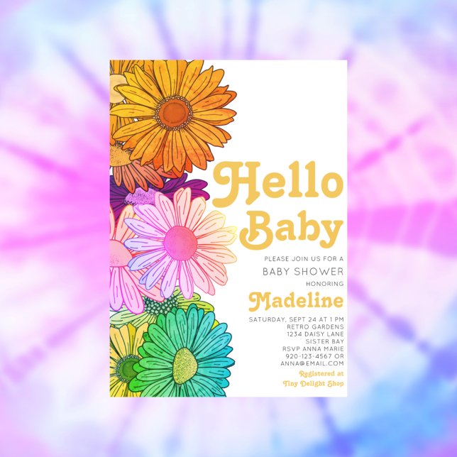 Retro Hello Baby Daisy Chá de fraldas Convite (Criador carregado)