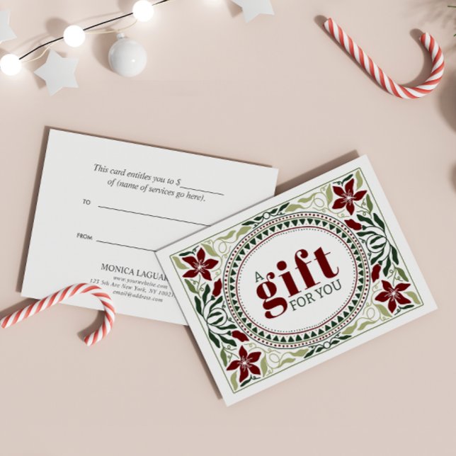 RETRO HOLIDAY GREEN BROWN FLOWAS FRAME NATAL (Retro Victorian-Style Gift Card with Intricate Foliage and Brown Floral Designs)