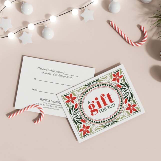 RETRO HOLIDAY VERDE FLORES VERMELHOS FRAME NATAL ("Intricate Victorian-Style Green & Red Floral Gift Card: Timeless Gifting Charm)