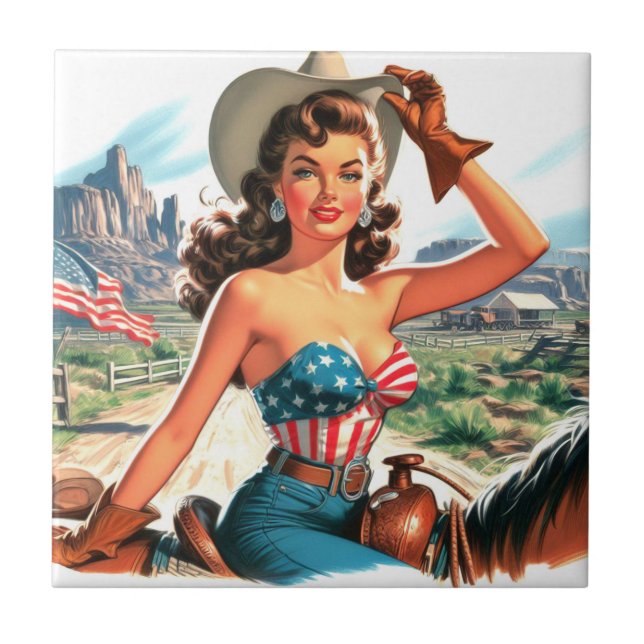Retro Linda Cowgirl Pin Up (Frente)