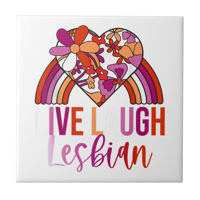 Retro Live Laugh Lésbica Rainbow Floral Heard (Frente)