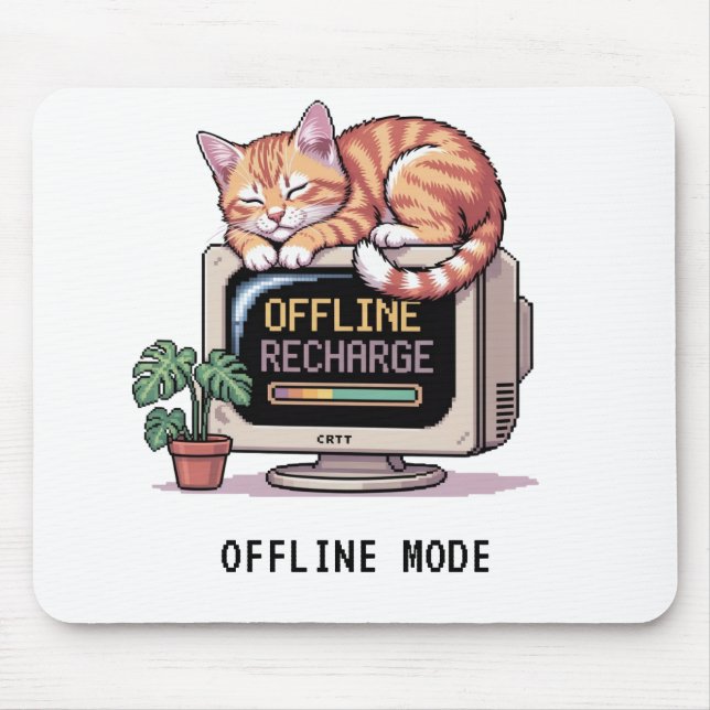 Retro Lofi PixelArt Sleeping Cat Offline Mouse Pad (Frente)