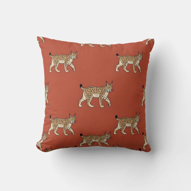 Retro Lynx Imprimir Capa de Almofada Terracota Ver (Frente)