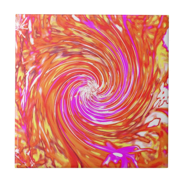 Retro Magenta e Cores de Outono Floral Swirl (Frente)