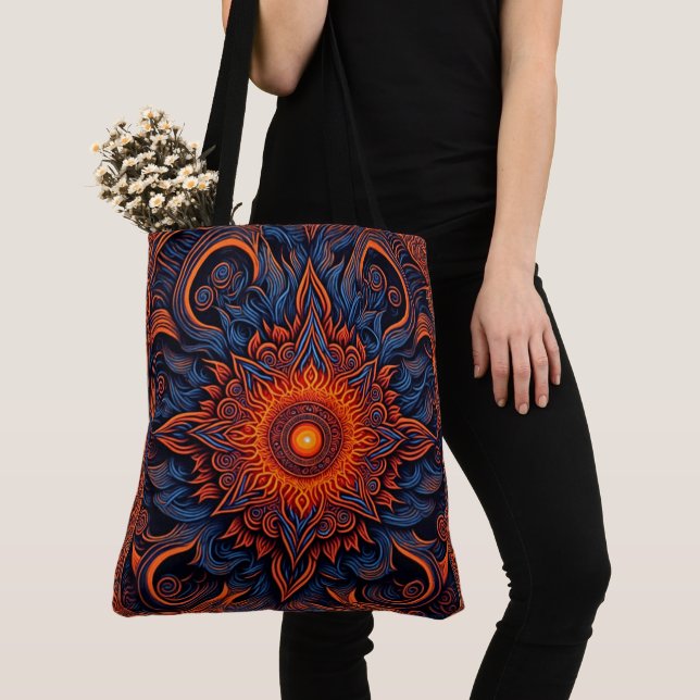 Retro Mandala Art Tote Bag - Na moda e Funcional (Close Up)