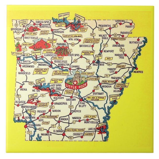 Retro Map of  Arkansas Ceramic Tile (Frente)