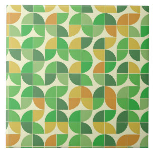 Retro Meados do Século Geométrico Verde Laranja 