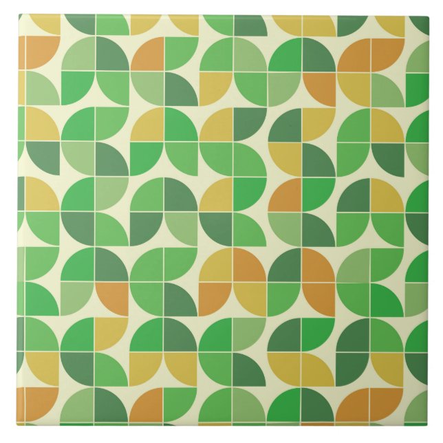 Retro Meados do Século Geométrico Verde Laranja  (Frente)