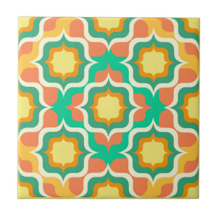 Retro Mediterrâneo Laranja Verde Amarelo Branco