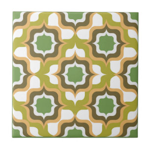 Retro Mediterrâneo Verde Marrom Branco
