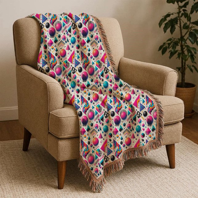 Retro Memphis Geométrico Neon Ousado Cobertor Bran (Retro 90s Memphis Geometric Neon Bold Throw Blanket)