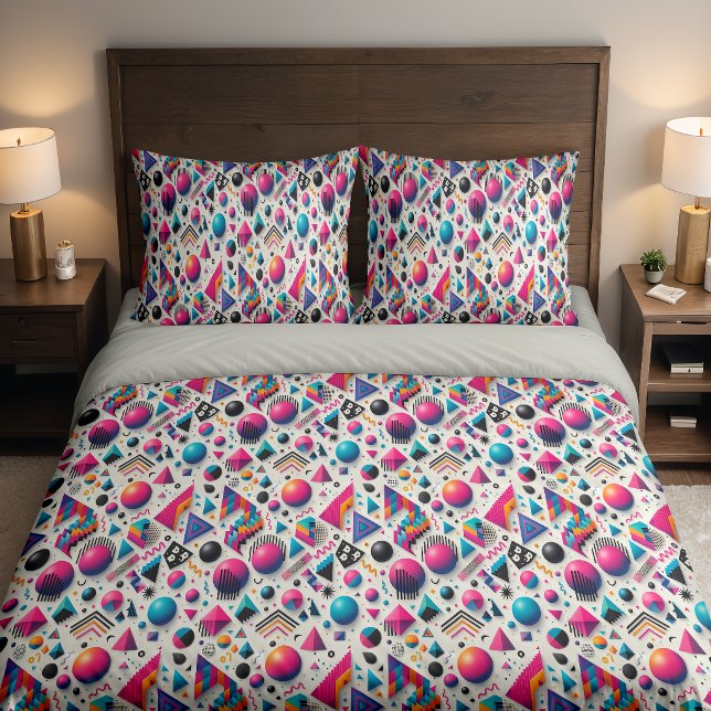 Retro Memphis Geométrico Neon Ousado dos Anos 90 F (Retro 90s Memphis Geometric Neon Bold Pillowcase)