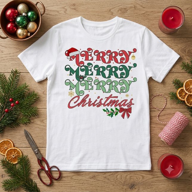 Retro Merry Merry Merry Christmas Groovy Typograph (Criador carregado)