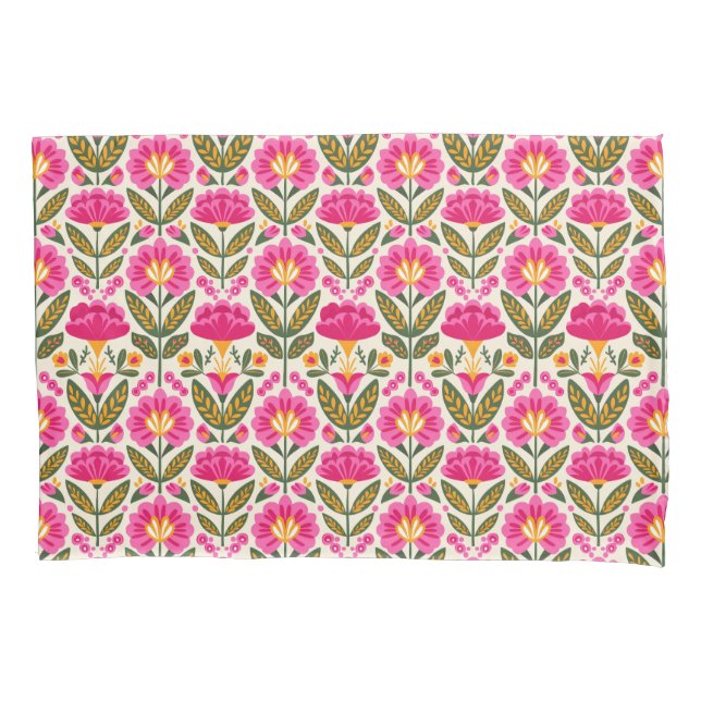 Retro Mexican Talavera Flowers Pink Boho Floral  (Frente)