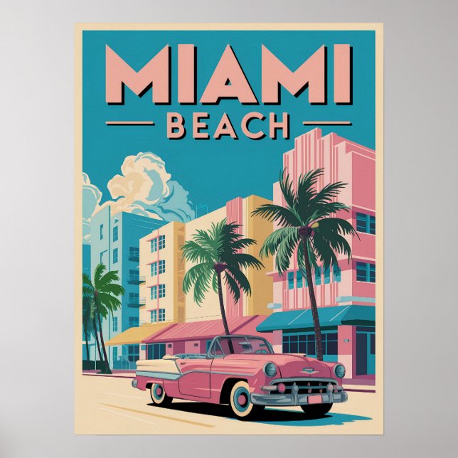 Retro Miami Beach Art Deco - Poster de Viagens vin (Frente)