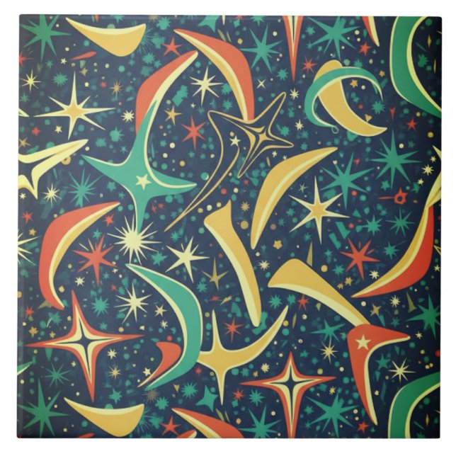 Retro Mid-Century Atomic Starburst All-Over Patter (Frente)