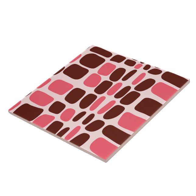 Retro Mod Pink & Chocolate Geometric Ceramic Tile (Lateral)