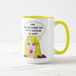 RETRO MULHER COM SUAS canecas personalizadas TEXTO
