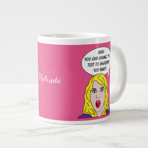 RETRO MULHER COM SUAS canecas personalizadas TEXTO