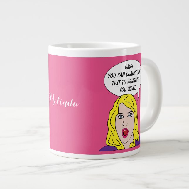 RETRO MULHER COM SUAS canecas personalizadas TEXTO (Frente Esquerda)