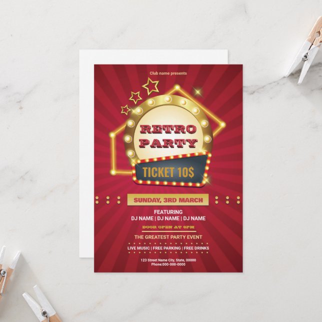 Retro Music Party Flyer Template (Frente/Verso In Situ)