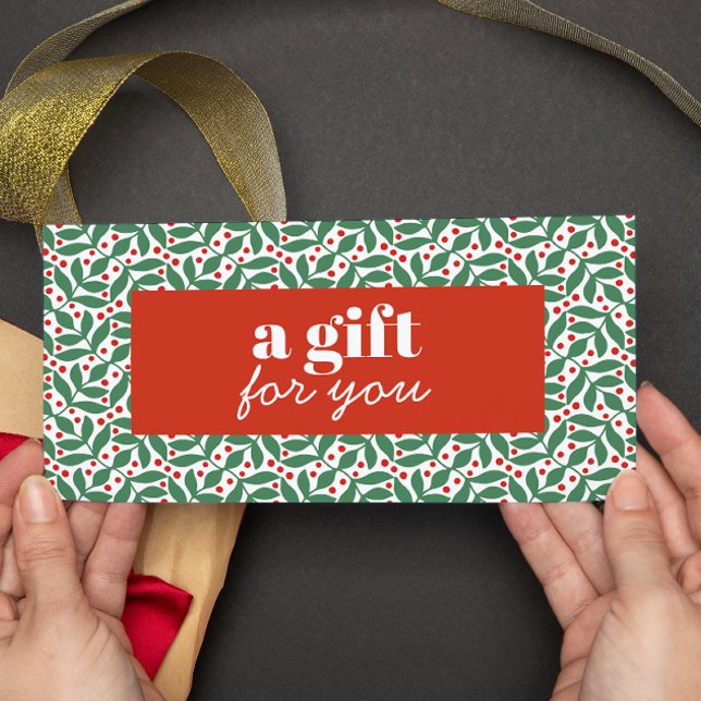 RETRO NATAL VERMELHO BERRIES VERMELHOS FOLHAS VERD (Greenery foliage red berries christmas gift card or discount card holiday)