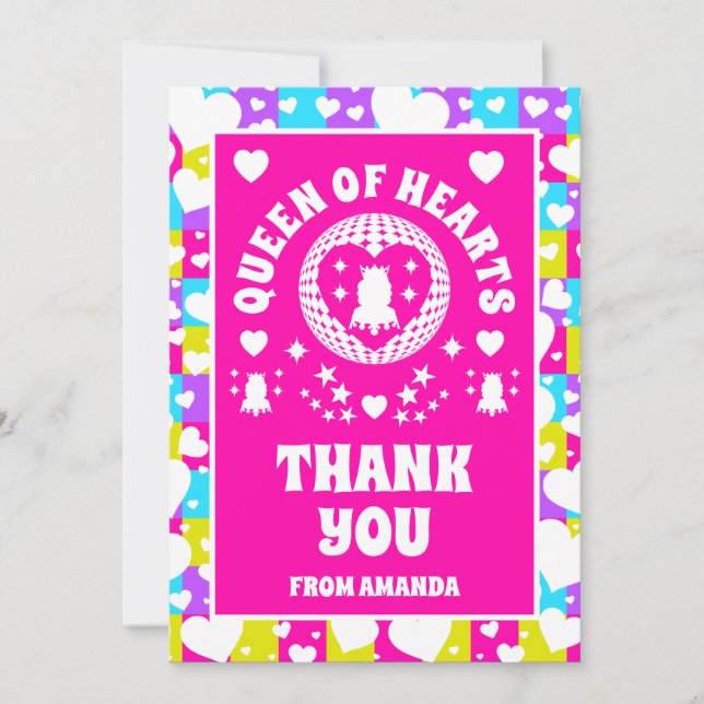 Retro Neon Queen of Hearthday Cartões de agradecim (Frente)