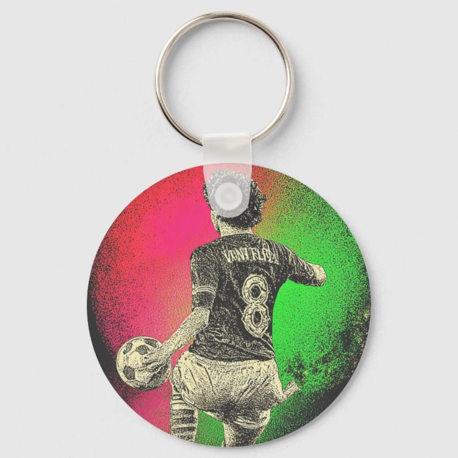 Retro Neon Striker – Chaveiro de Futebol Vaporwave (Frente)