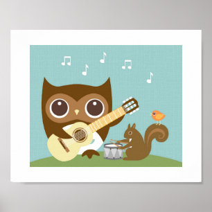 Retro Owl Singing Poster Impressão