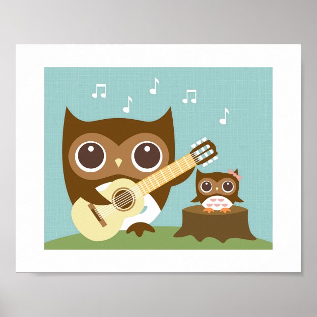 Retro Owl Singing Poster Impressão (Frente)