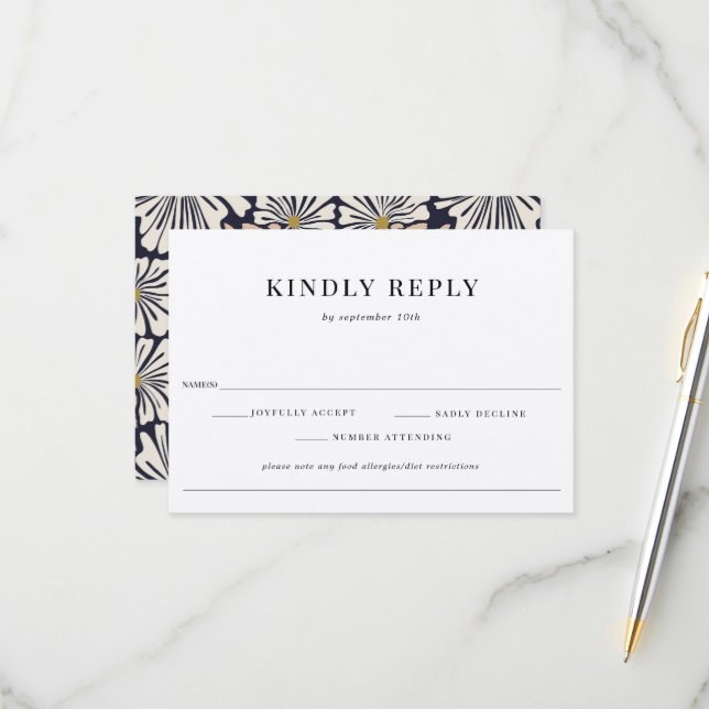 Retro Padrão Floral Comida Alergia Casamento RSVP (Frente/Verso In Situ)