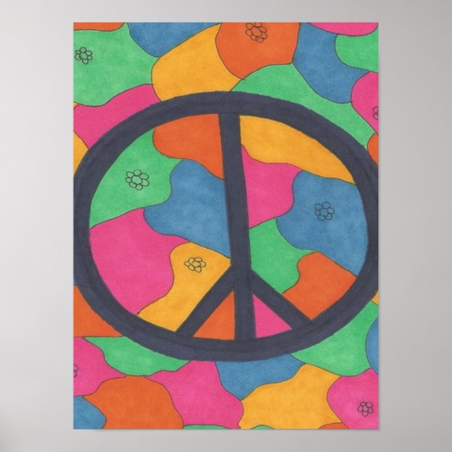 Retro Peace Symbol Art Poster (Frente)