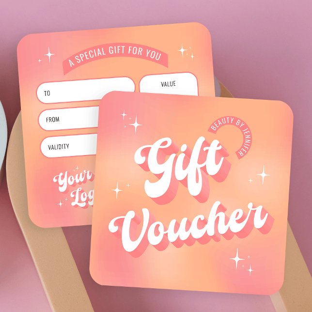 Retro Peach Groovy Unhas Beauty Salon Gift Voucher (Embrace the nostalgia with this retro business gift voucher design, featuring groovy 70s design)
